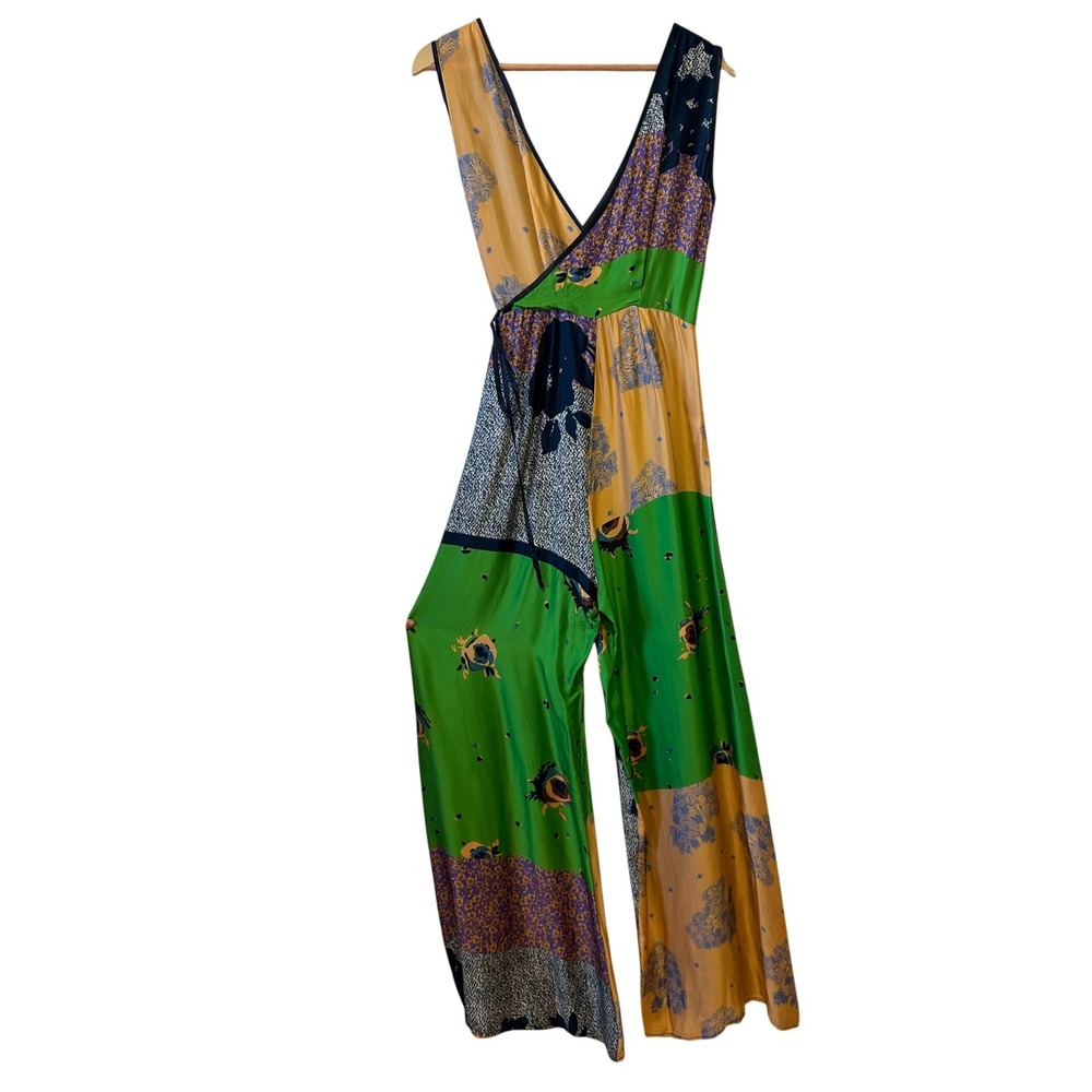 Dixie Jumpsuit Size S Multicolor Patchwork Floral Wrap Made in Italy Boho Resort